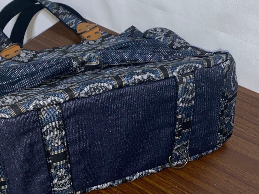 大島紬&岡山デニム☆Mサイズ☆4way♪あおりバッグ☆ポーチ付き