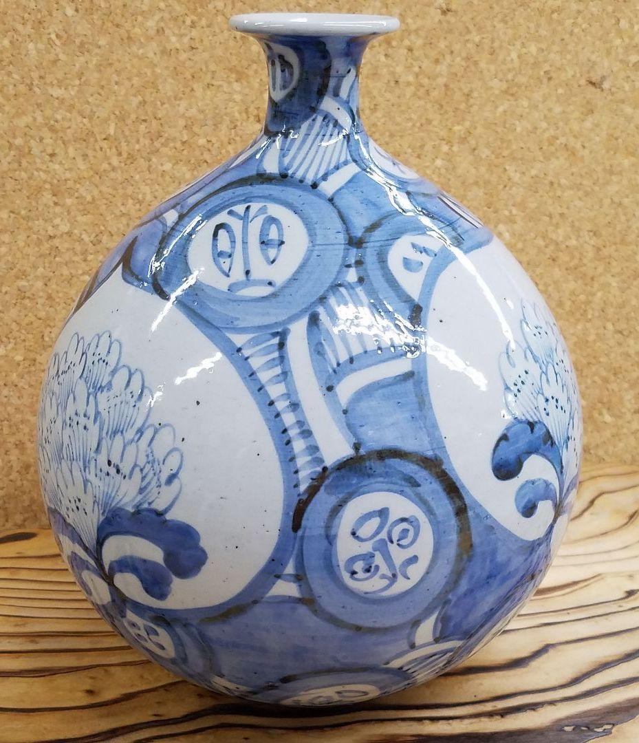 九谷焼　紅椿　花瓶　手描き　骨董