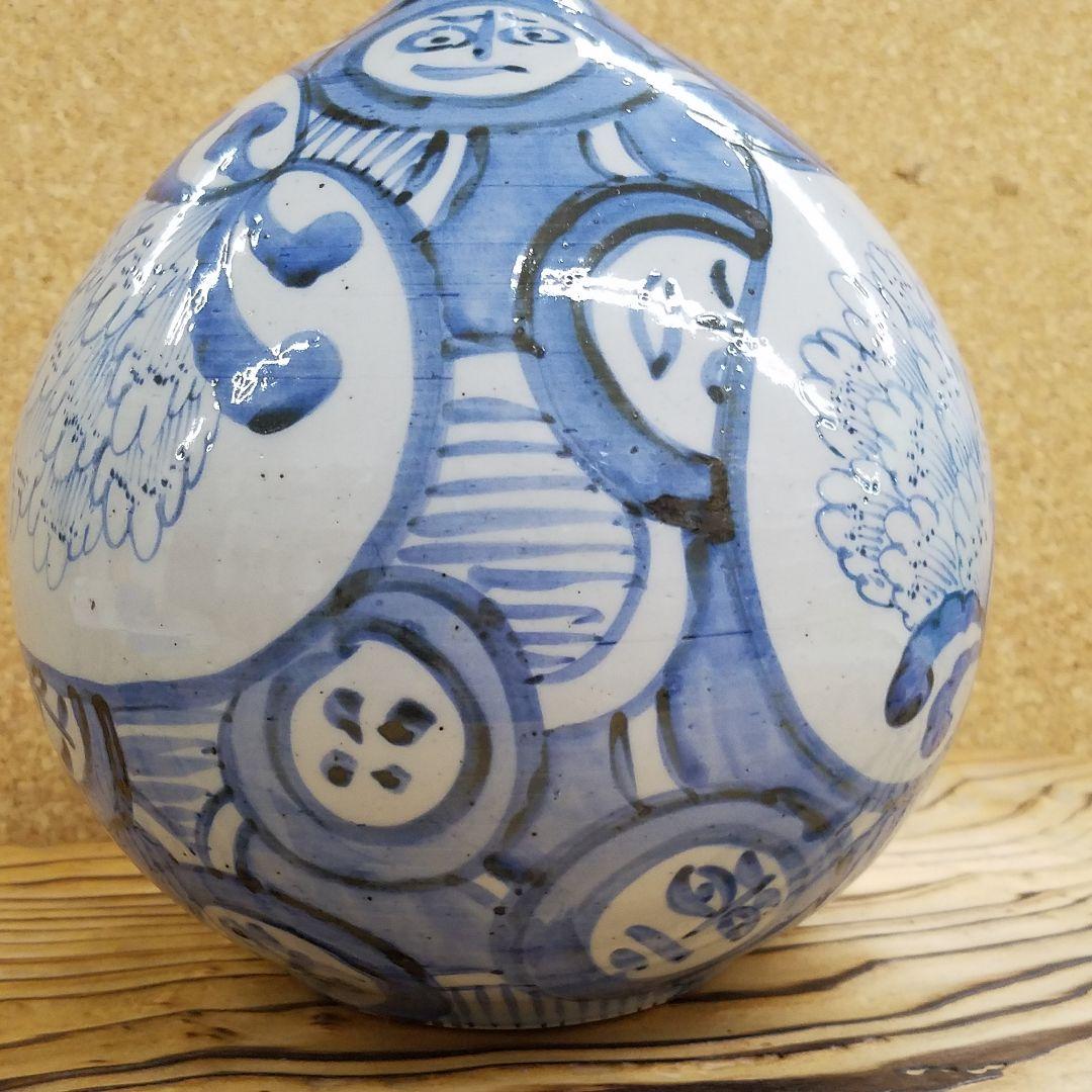 九谷焼　紅椿　花瓶　手描き　骨董