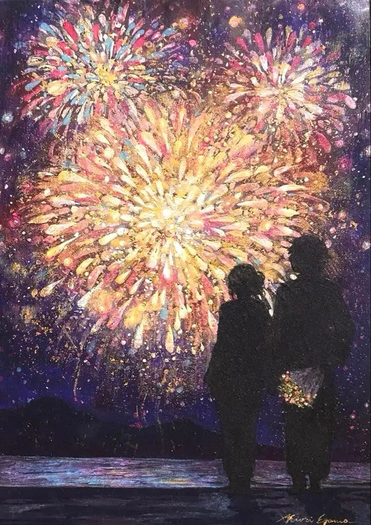 【原画・一点物】花火｜江川史織作|金箔使用｜日本画｜29.7×21cm