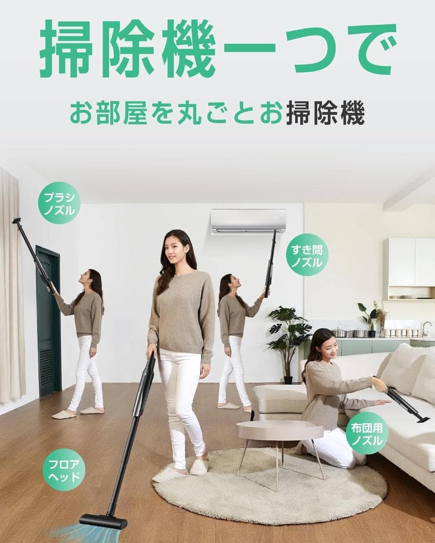 掃除機 コードレス 軽量 33Kpa強力吸引【収納＆充電一体化・埃自動検知】