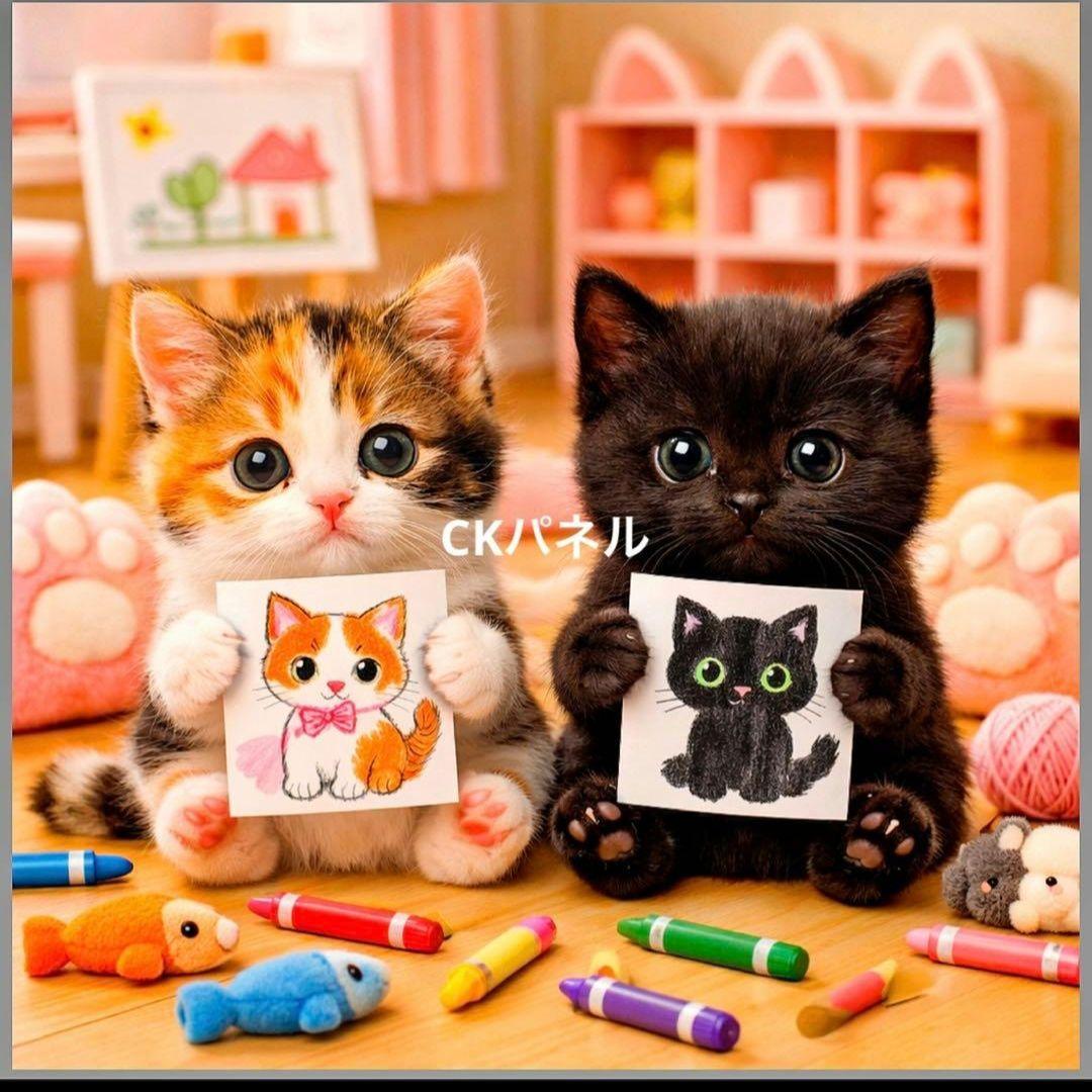 激レアお絵かきにゃんこパネル生地　ハンドメイド