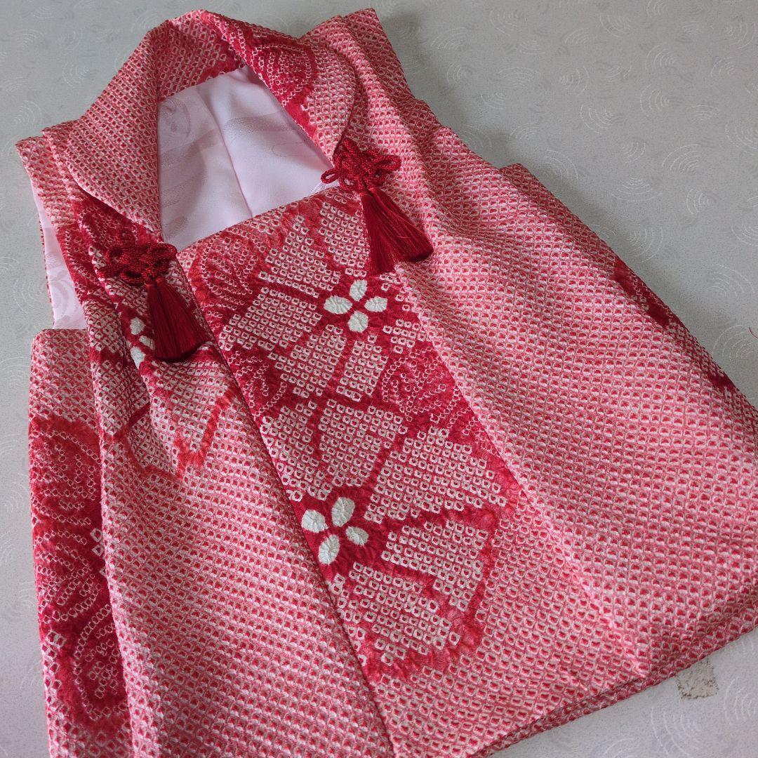 七五三３歳女の子正絹お着物と正絹総絞り手縫いの被布（巾着付き）