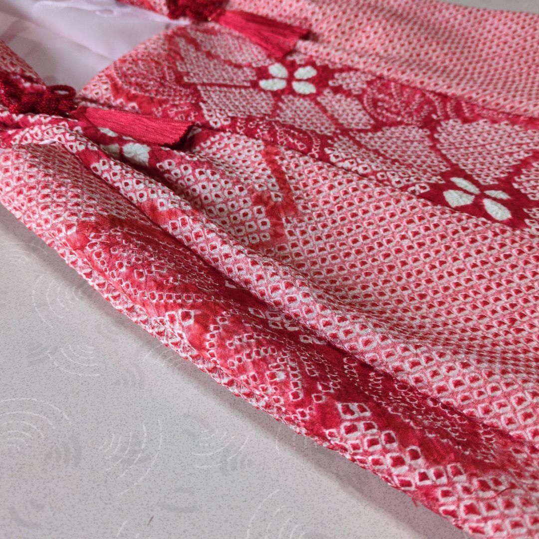 七五三３歳女の子正絹お着物と正絹総絞り手縫いの被布（巾着付き）