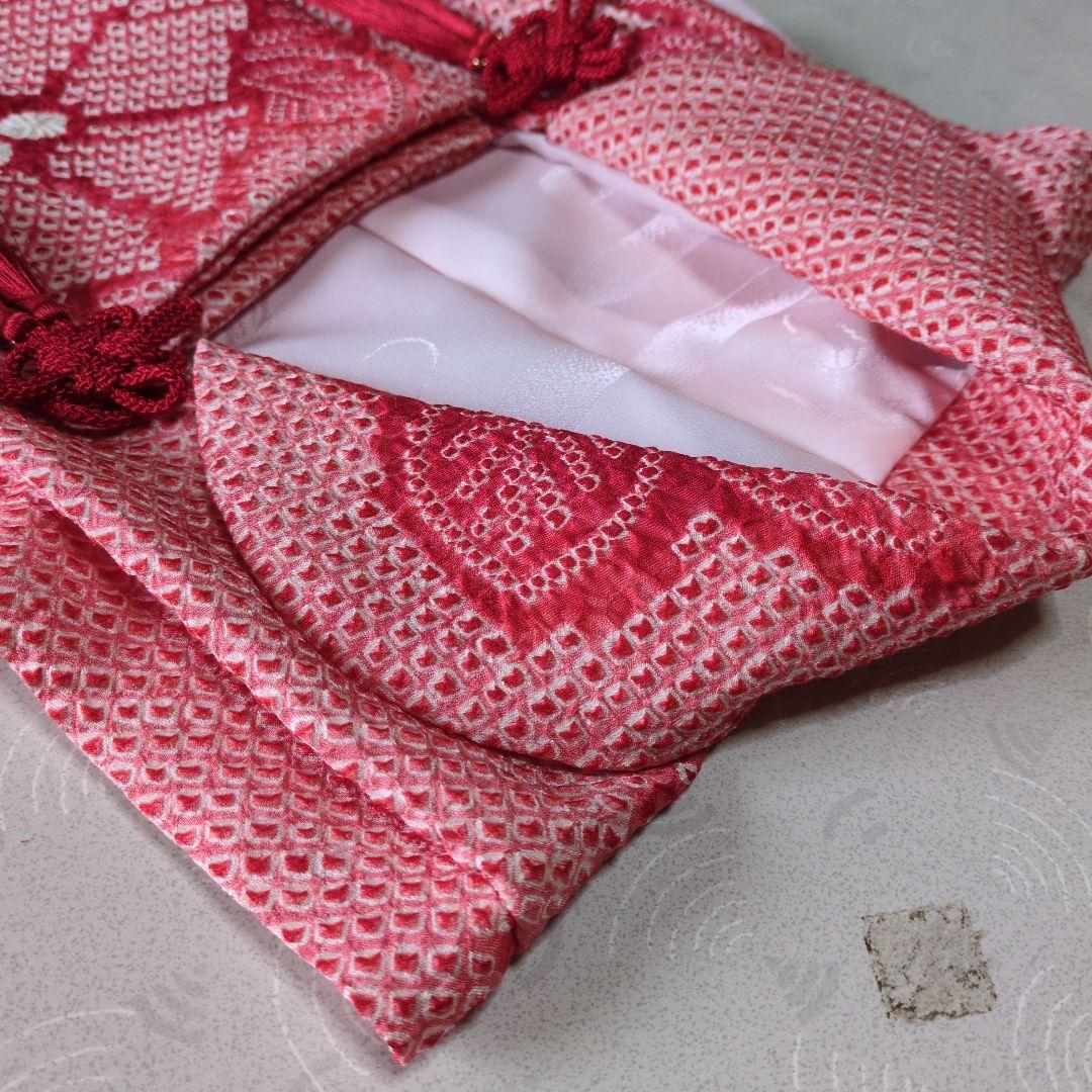 七五三３歳女の子正絹お着物と正絹総絞り手縫いの被布（巾着付き）