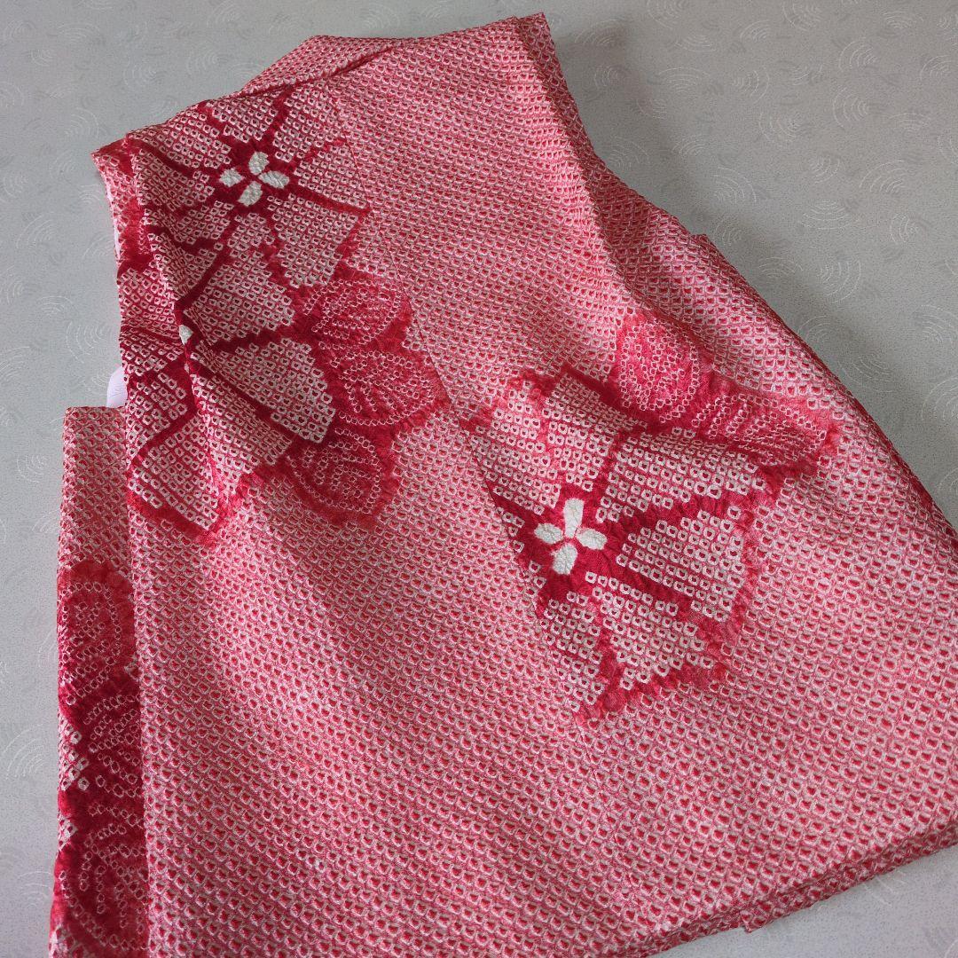 七五三３歳女の子正絹お着物と正絹総絞り手縫いの被布（巾着付き）