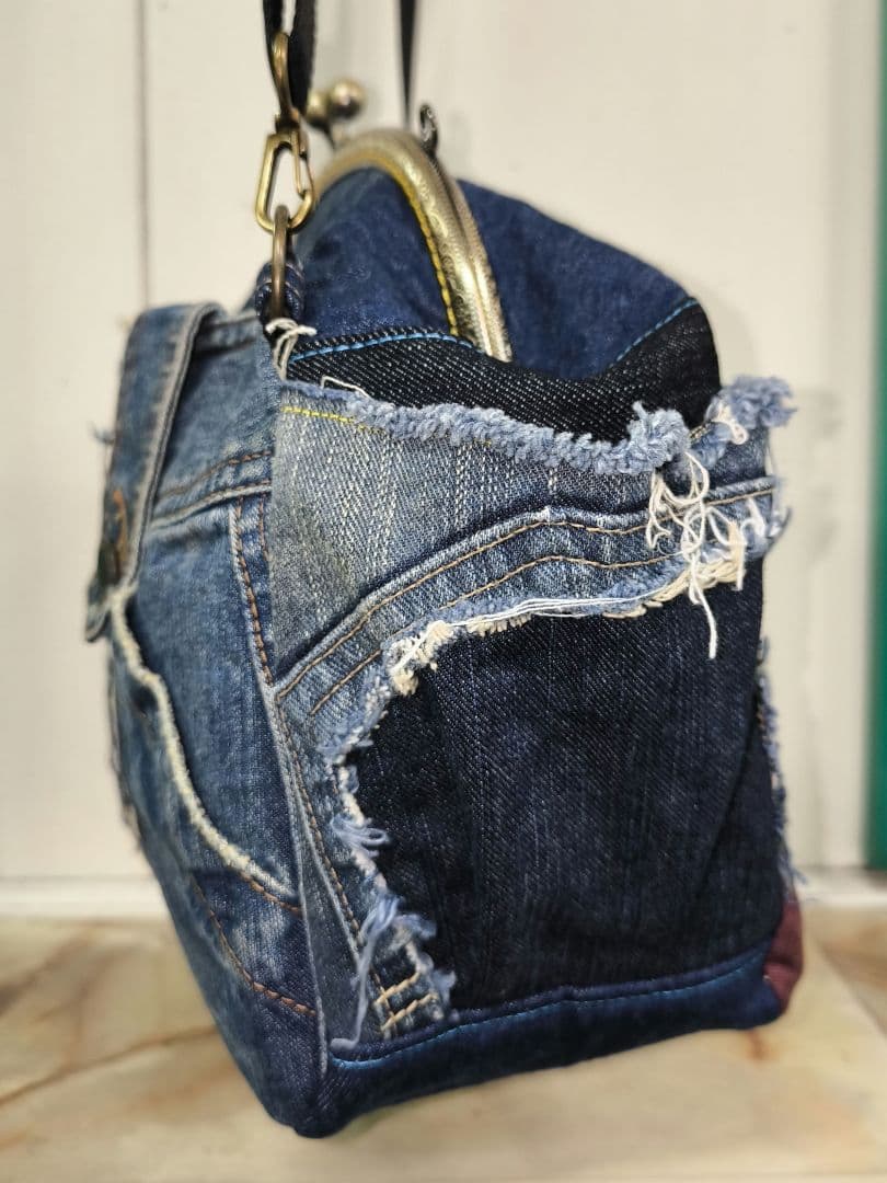 デニムリメイク　がま口バッグ　男女兼用