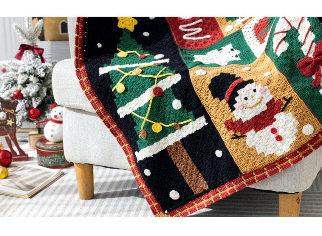 かぎ針編み✨ クリスマス タペストリー 膝掛け ベッド こたつ マルチ カバー