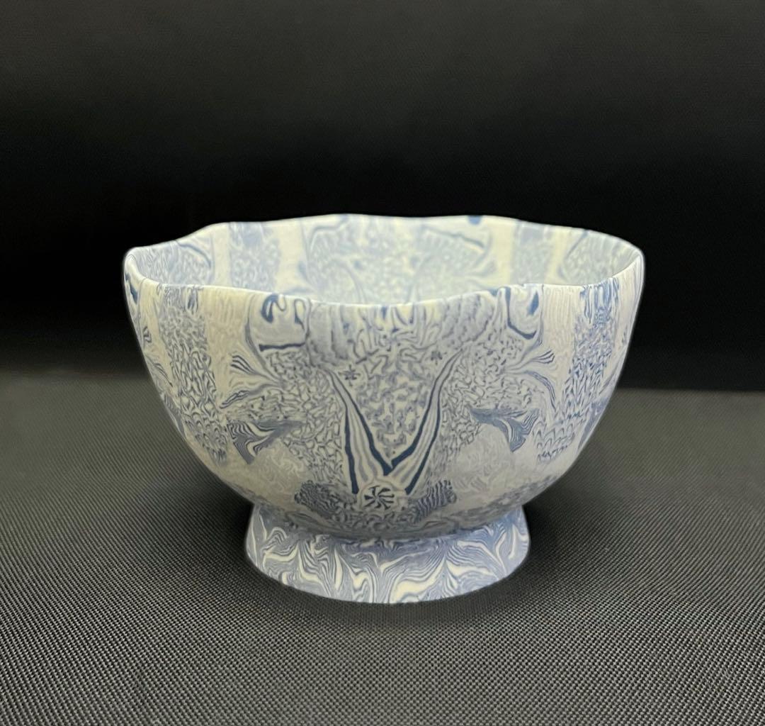 【酒器】長江哲男 練上極細酒盃 共箱 栞 ぐい呑