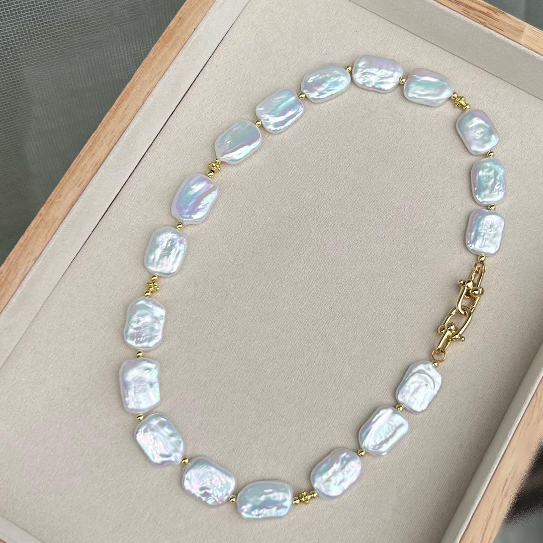 スクエアバロックパールネックレス　スクエアパールネックレス　一連パールネックレス