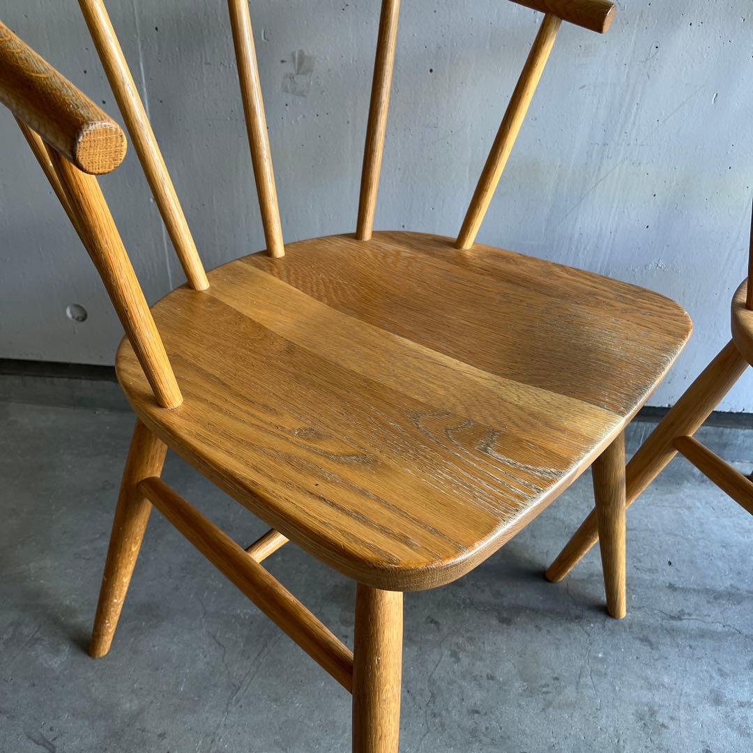 廃盤希少★無印 オーク材 アームチェア 丸脚 ２脚セット