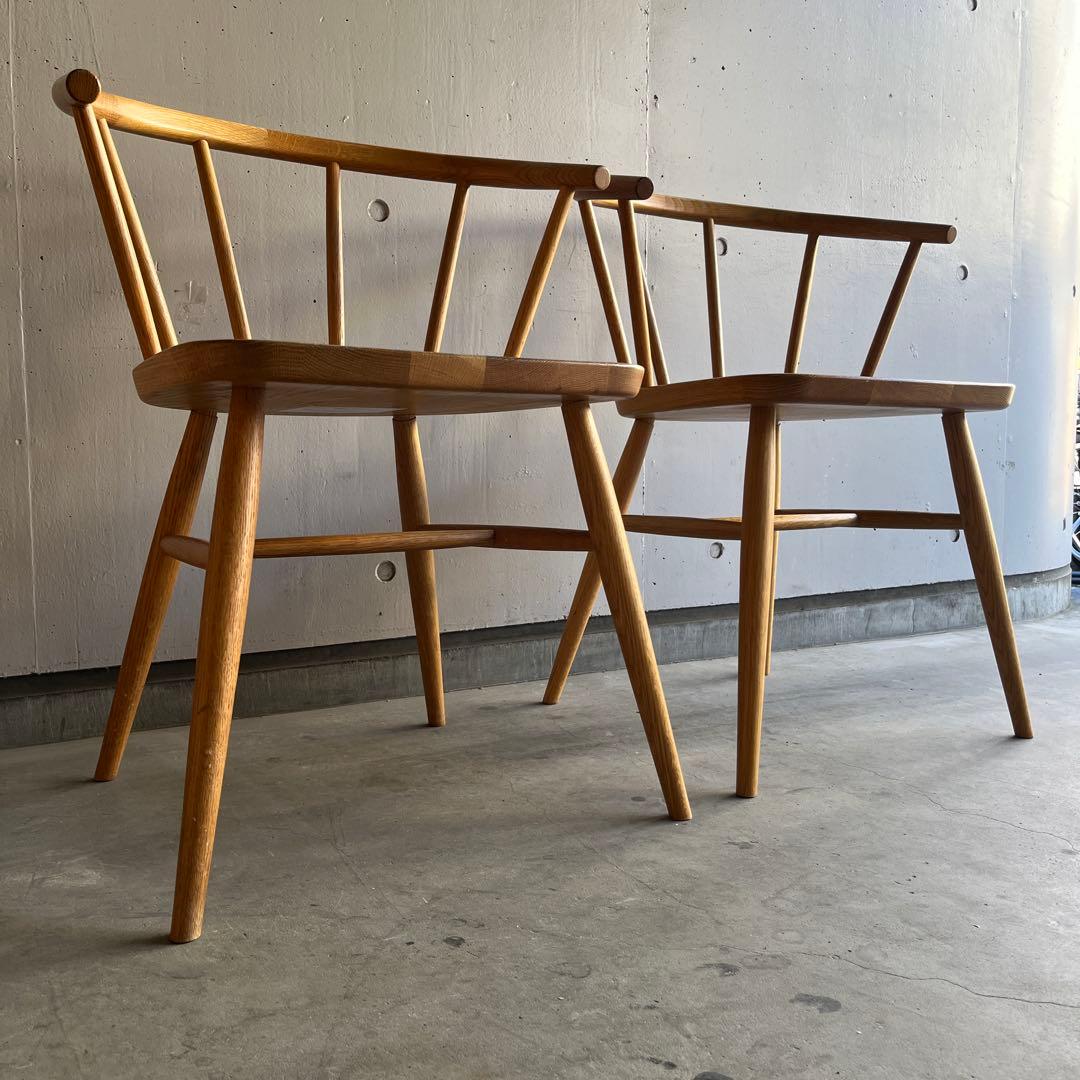 廃盤希少★無印 オーク材 アームチェア 丸脚 ２脚セット