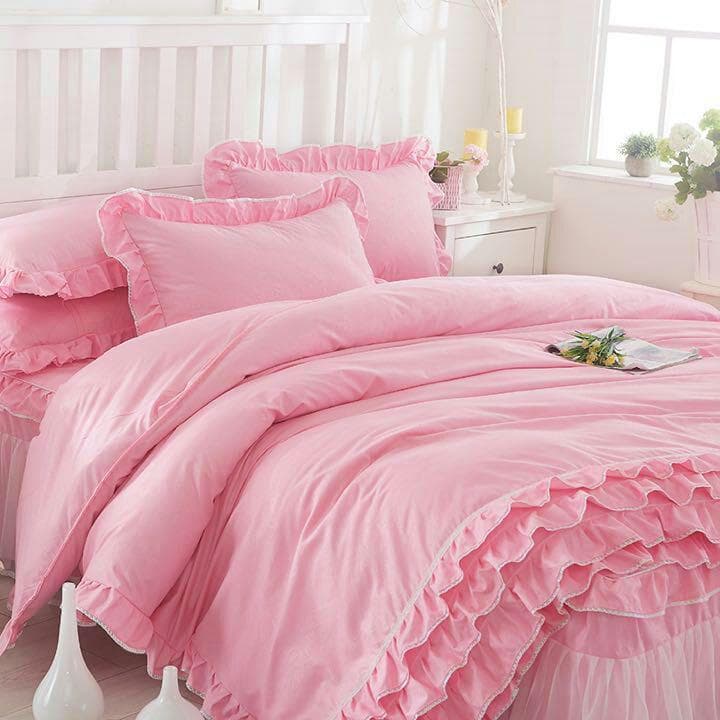 ピンク 柔らかい 寝具カバーセット ベッドスカート シングル 3点セット
