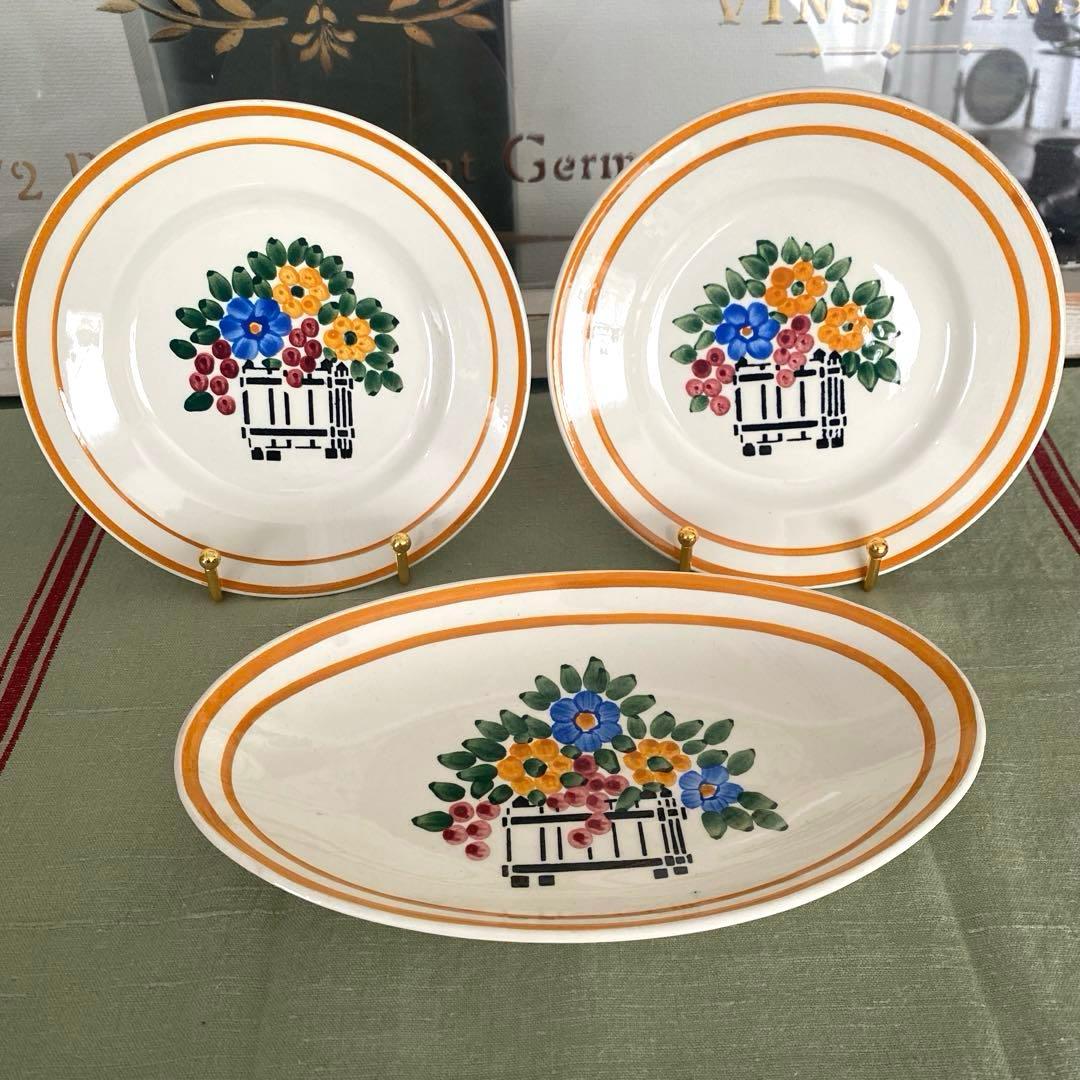 フランスアンティーククレイユモントロー HBCM デザートプレートセット