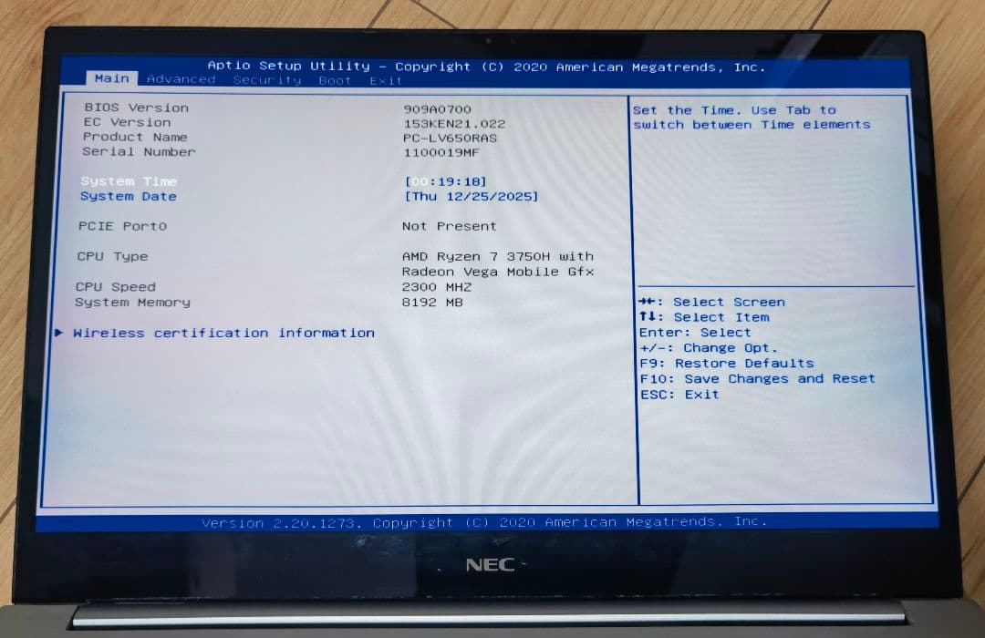 その他ノートPC本体 NEC PC-LV650RAS Ryzen7 3750H DDR4 8GB