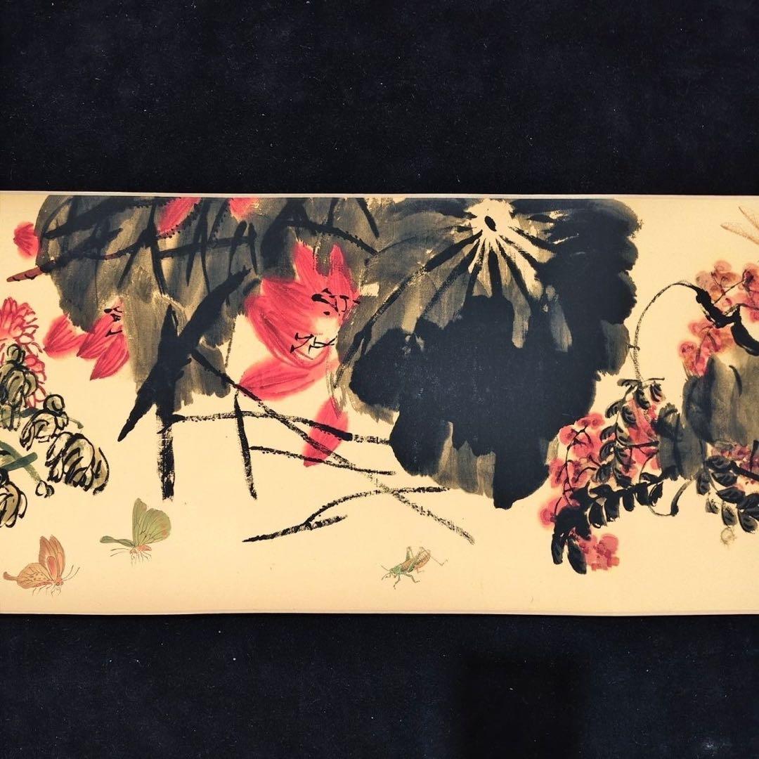 齐白石 草虫花卉 绢布挂轴 246×30cm