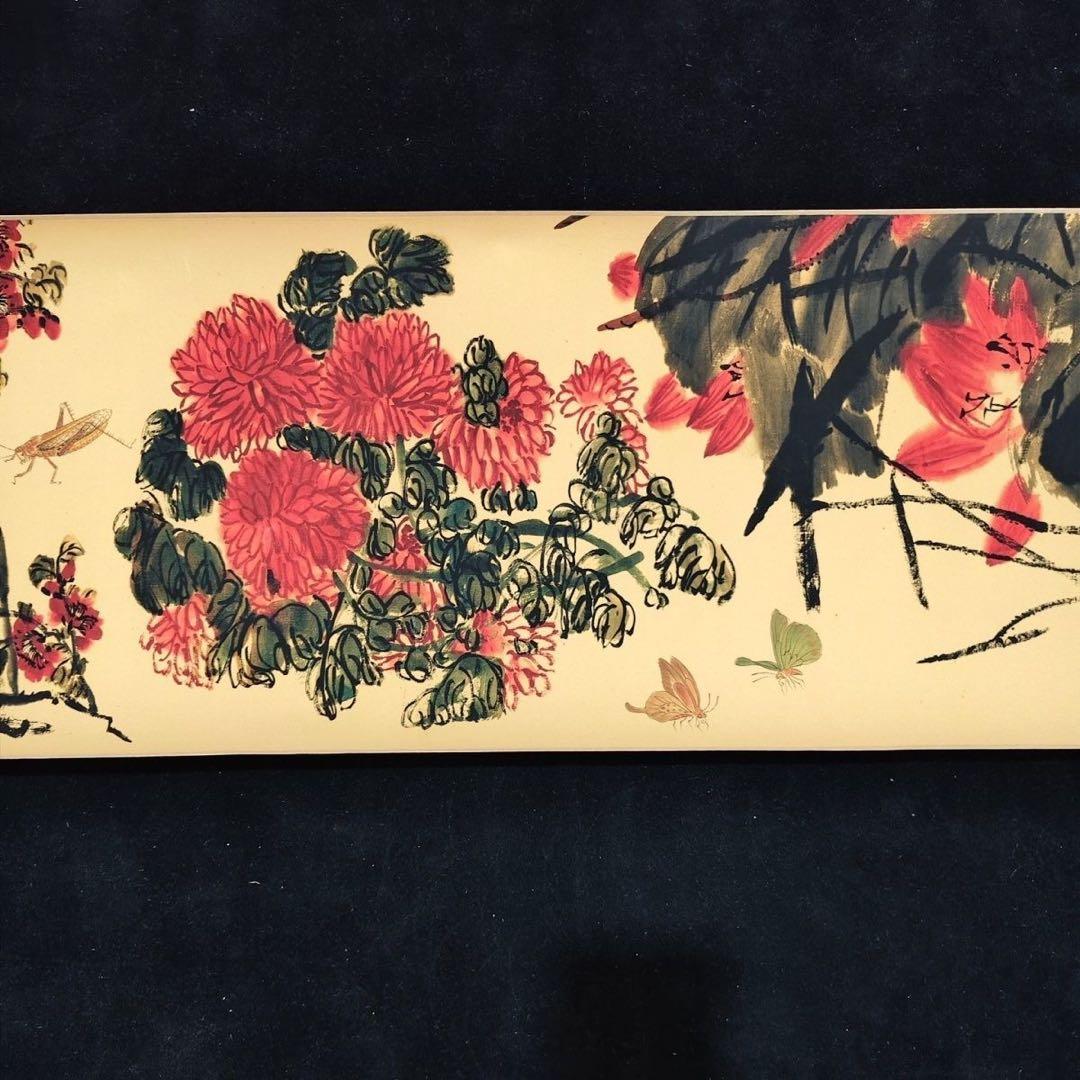 齐白石 草虫花卉 绢布挂轴 246×30cm