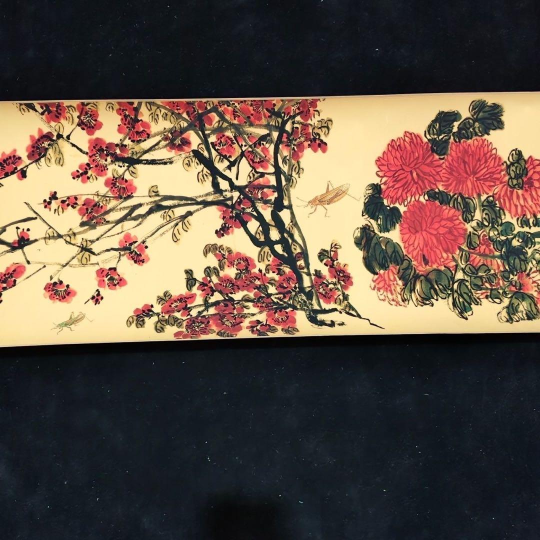 齐白石 草虫花卉 绢布挂轴 246×30cm