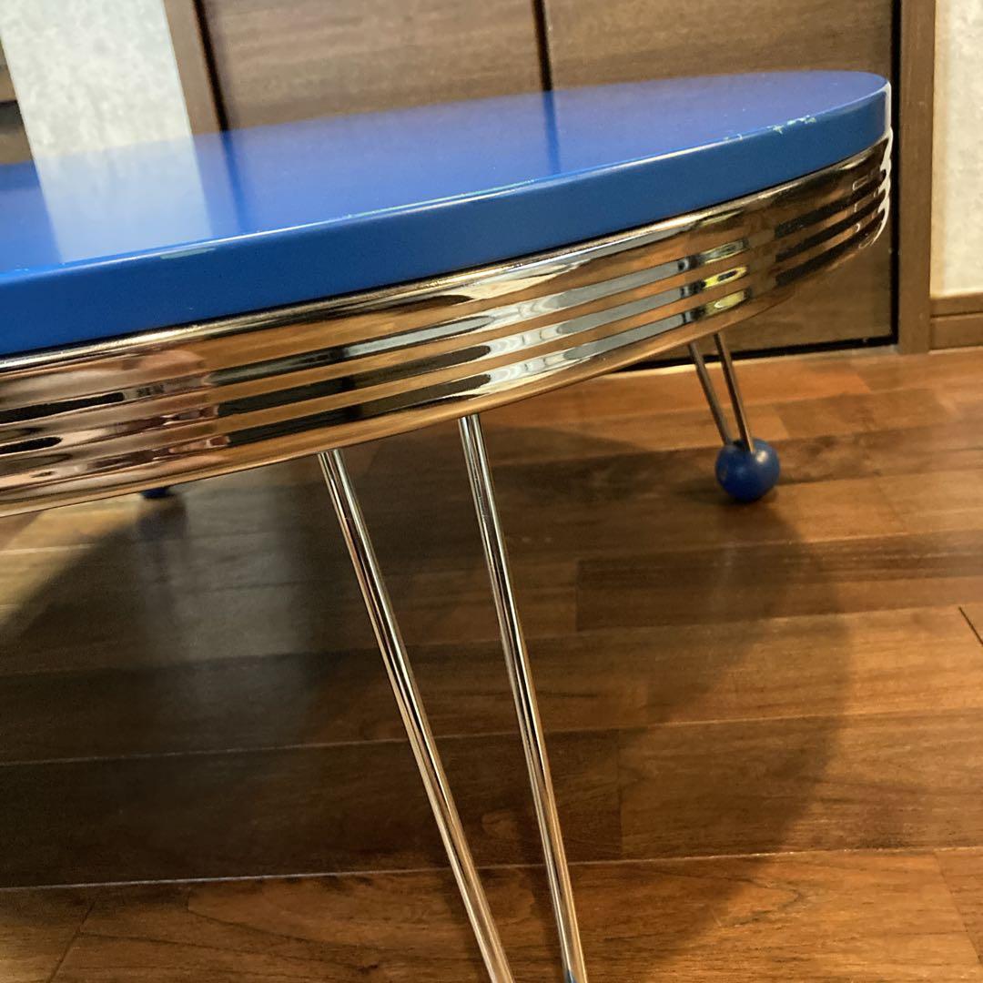 人気✨️青色 アメリカン レトロ 丸型ダイニングテーブル 76×76×31.5cm
