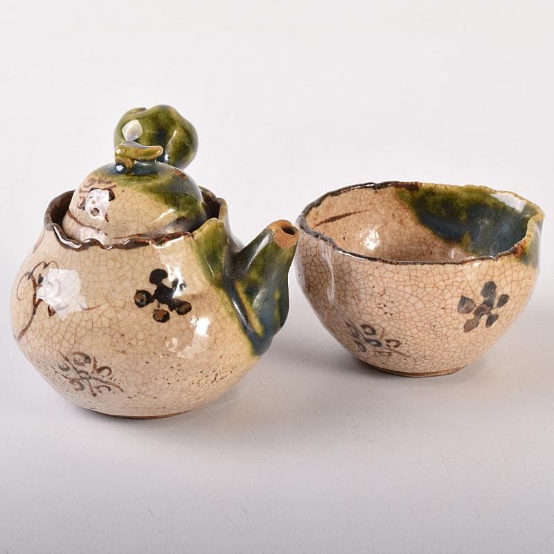 煎茶道具　織部焼　玉露　煎茶器揃　急須　湯冷　茶碗五客　V　R7774