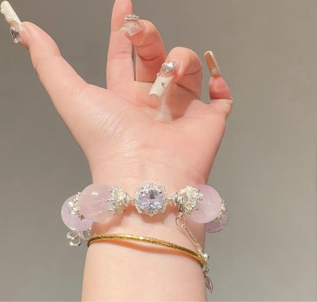 天然石 手作り パープルラビットヘアークォーツ プレスレッド パワーストーン