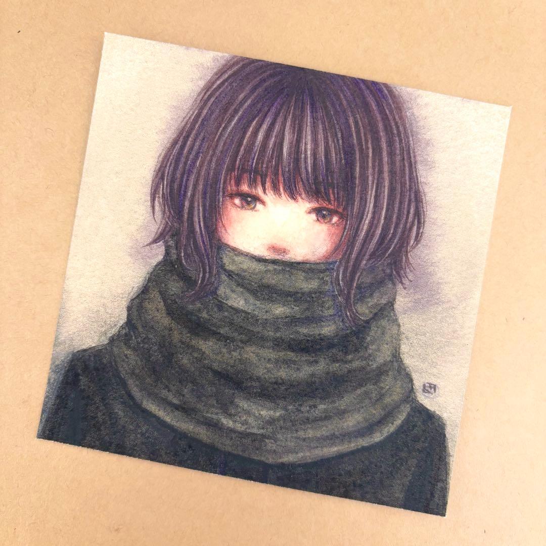 『かくしごと』（手描きイラスト・オリジナル・絵画・水彩画・人物画・原画）