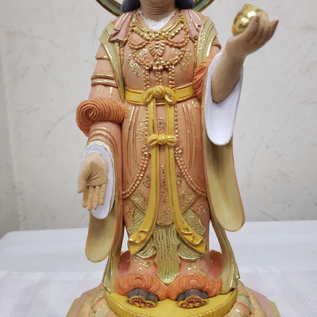 蔵出し特価　美しい仏像★ヒバ材 淡彩色錐金 吉祥天6寸★毘沙門天の妃