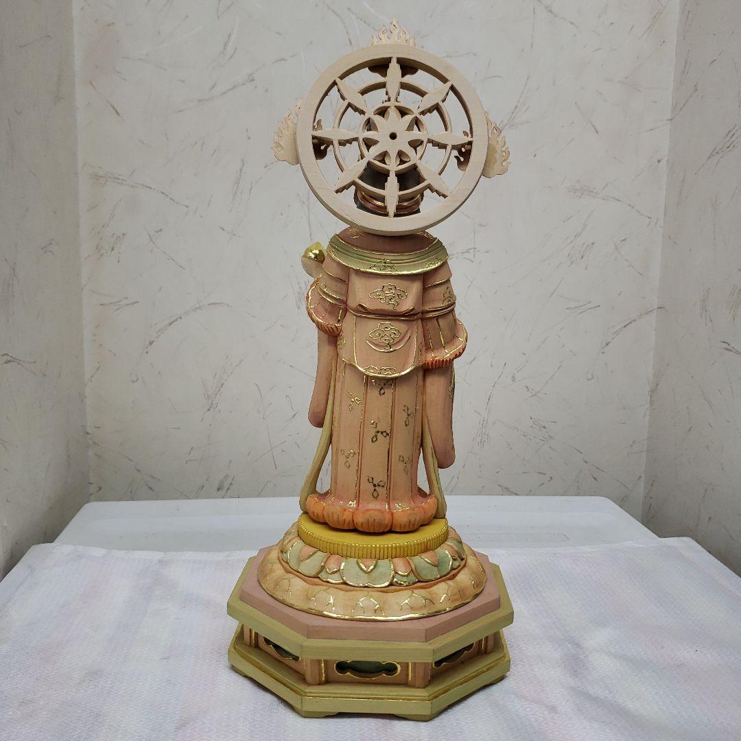 蔵出し特価　美しい仏像★ヒバ材 淡彩色錐金 吉祥天6寸★毘沙門天の妃