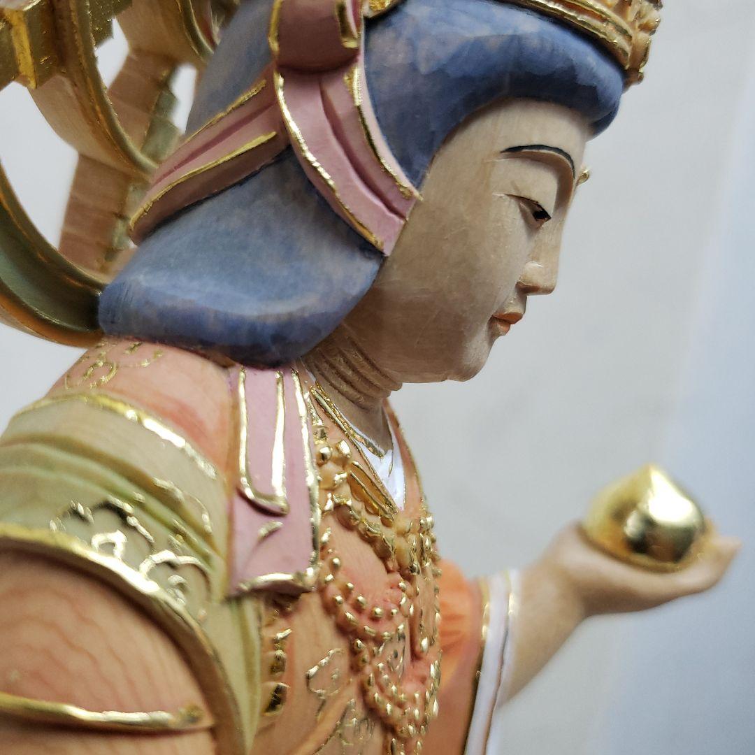 蔵出し特価　美しい仏像★ヒバ材 淡彩色錐金 吉祥天6寸★毘沙門天の妃