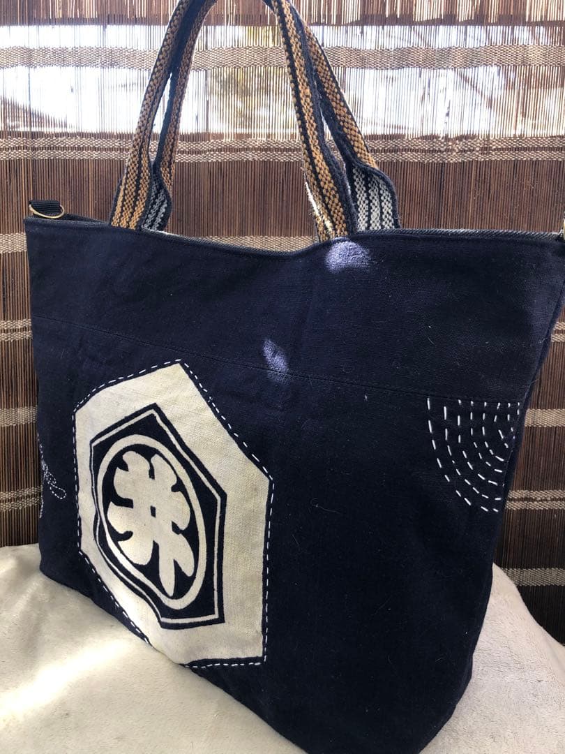 ハンドメイド○前掛けリメイク・前掛けバッグ2way○前掛けショルダー紐付き刺子