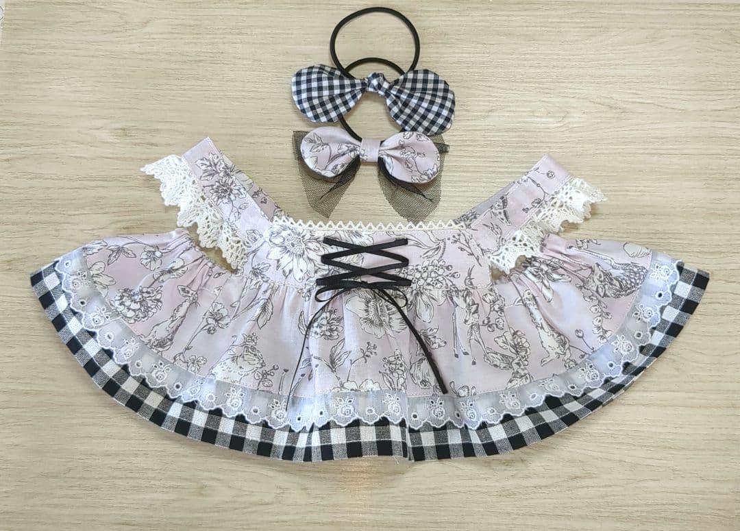 LOVOT✳ラボット服ハンドメイド＊くすみピンクのワンピース(リボン2個付き)＊