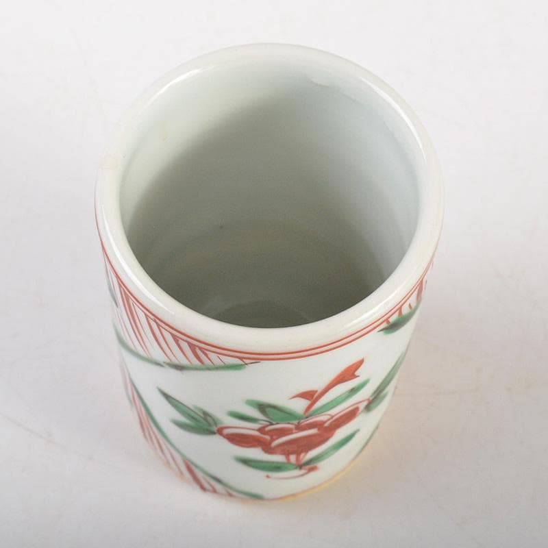 茶道具　平安竹泉造　坂田脩軒題　赤絵花文　巾筒　共箱　V　6471
