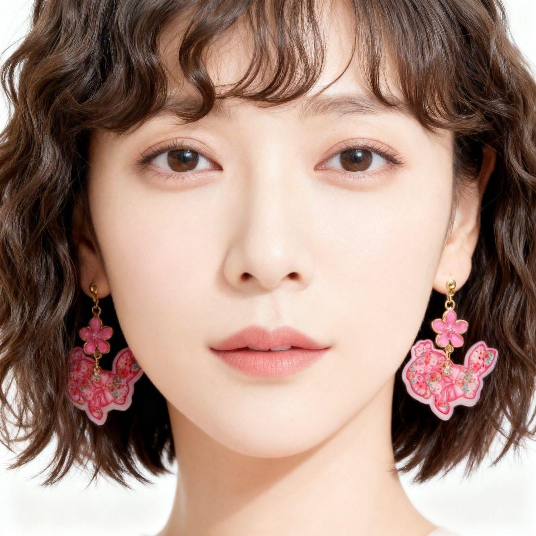 再販❣️春のフラワーラビット大ぶりピアス♡ピンク 桜❀