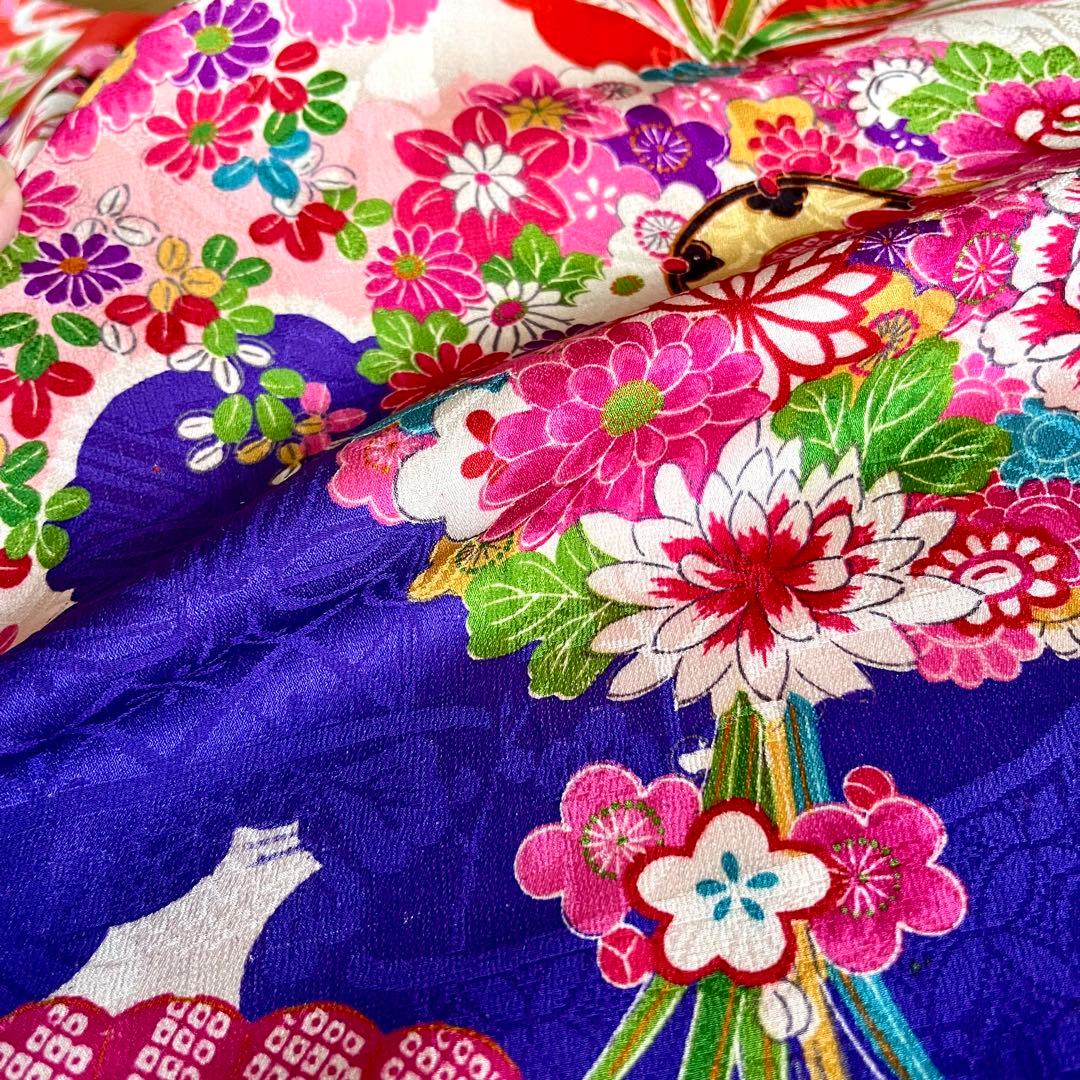 正絹 アンティーク着物 七五三 ◇御所車 薬玉 鞠 平安雅な古典柄