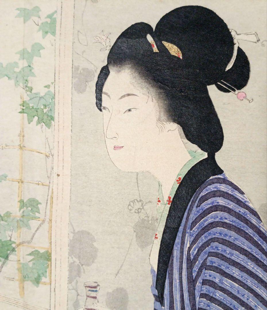 小説の口絵版画水野年方3枚、梶田半古1枚、富岡永洗1枚の5枚売り明治期閉じ穴あり