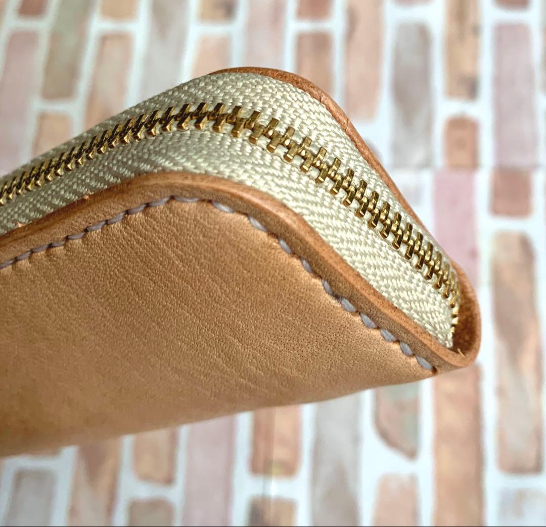 本革 姫路レザー 2本挿しラウンドファスナーペンケース スリム 手縫い 訳あり品