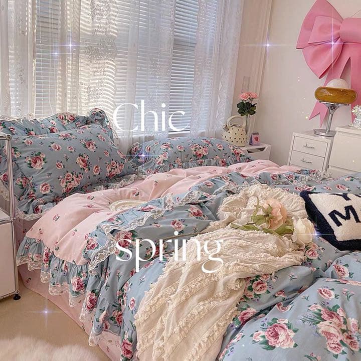 寝具3点セット 掛け布団カバー オシャレ レース 姫系　花柄　シングル　ダブル