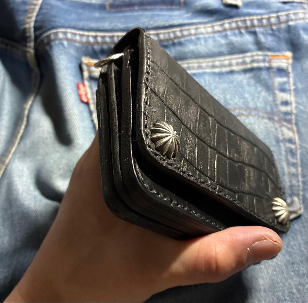 トラッカーウォレット　ショート　クロコ型押し×シルバー925アポロコンチョ