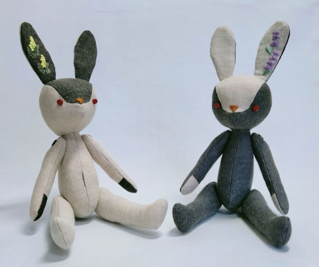 リネンの双子うさぎさんぬいぐるみ（ラベンダー・ミモザ）