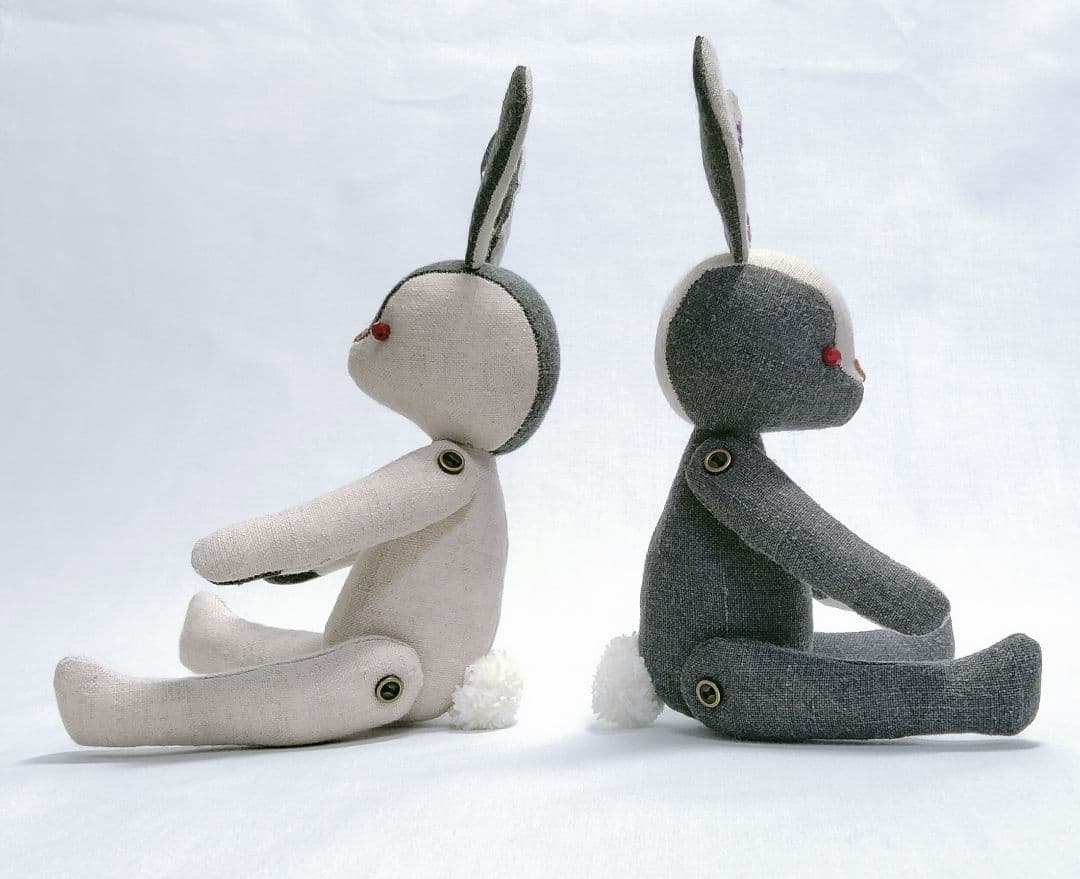 リネンの双子うさぎさんぬいぐるみ（ラベンダー・ミモザ）