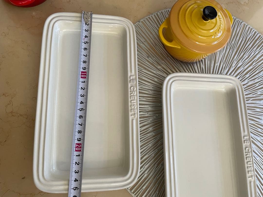 LE CREUSET ミニココットセット 赤 黄色 2個＆四角プレート2個