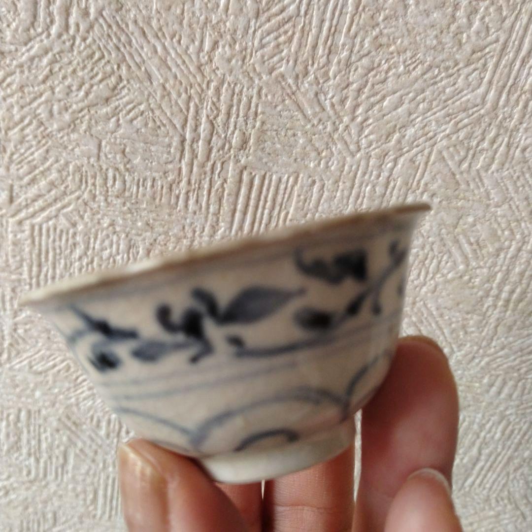 《期間限定セール！2/28まで！》新渡古安南染付輪花福文茶碗東南アジア中国古玩