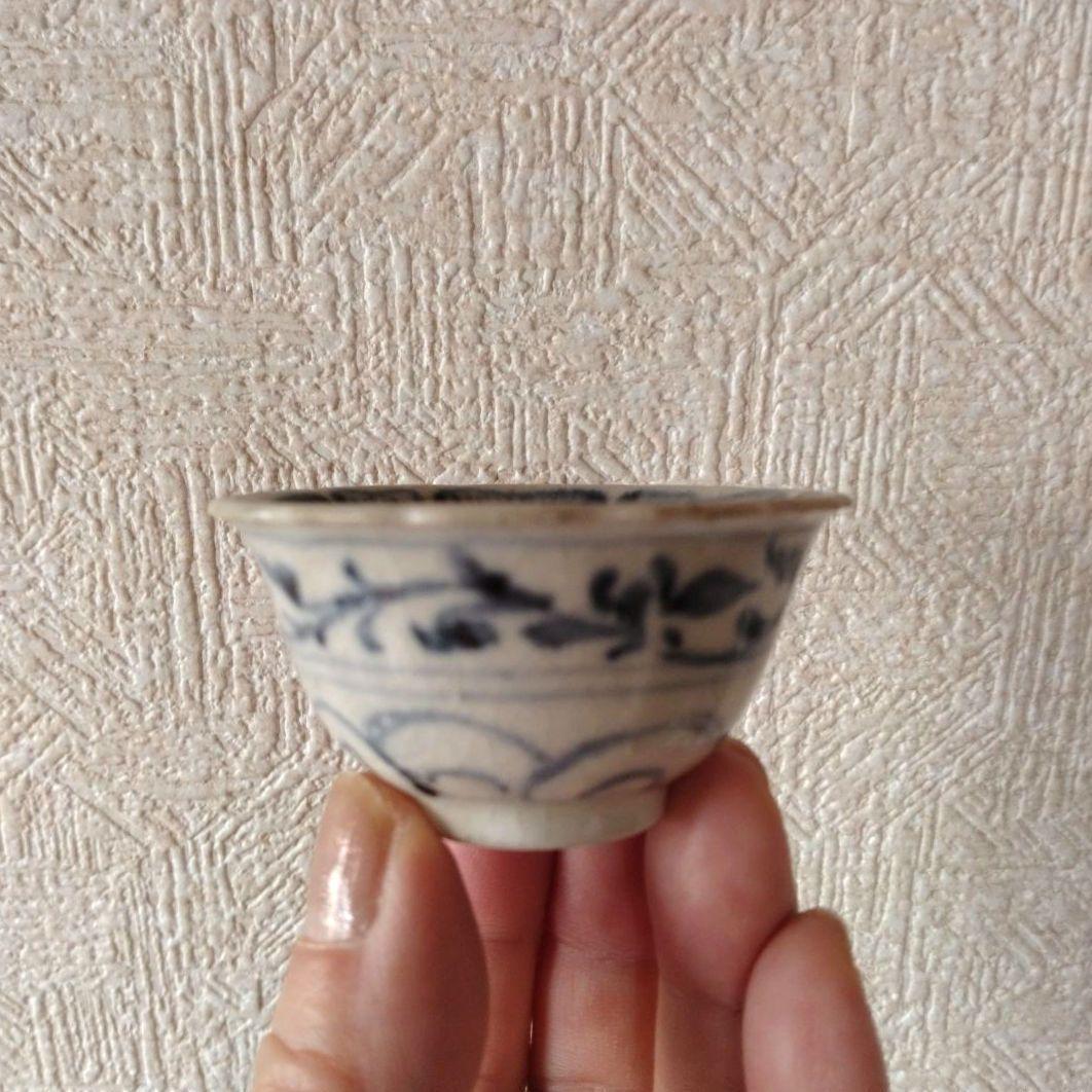 《期間限定セール！2/28まで！》新渡古安南染付輪花福文茶碗東南アジア中国古玩