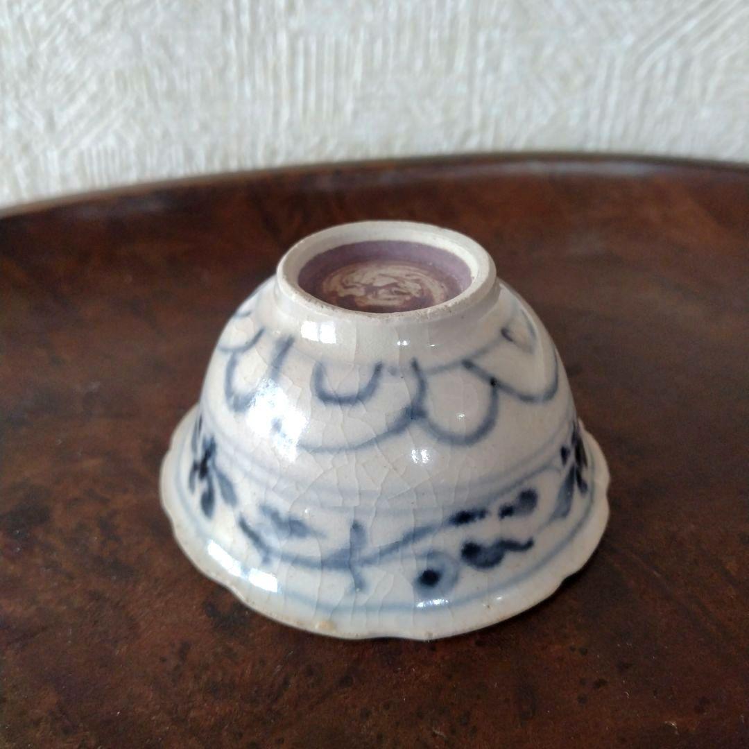 《期間限定セール！2/28まで！》新渡古安南染付輪花福文茶碗東南アジア中国古玩