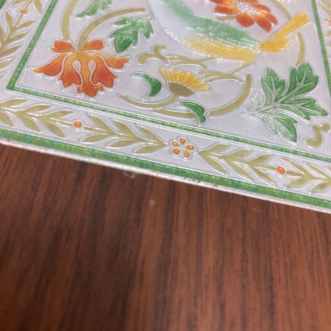 安藤七宝店　七宝焼 鳥 花文 木製ジュエリーボックス 赤ベルベット　木箱　トレイ