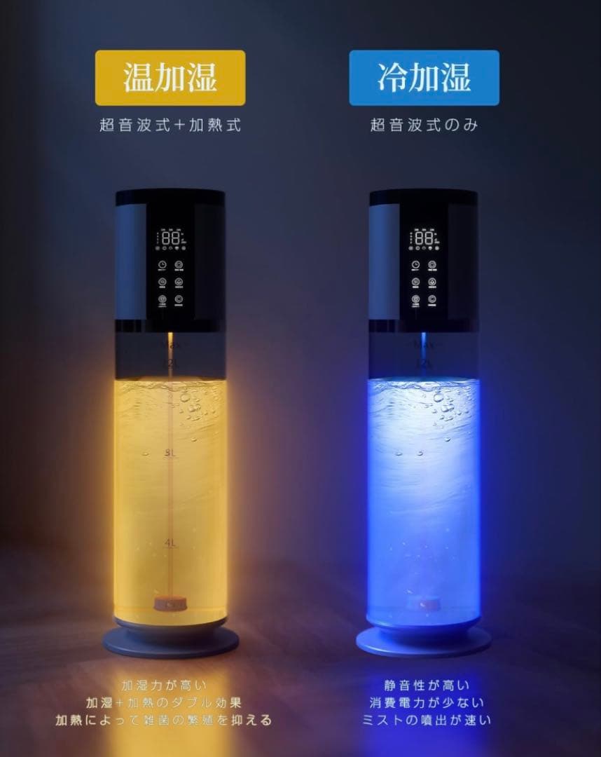 加湿器 大容量12L 加熱＆超音波式 5重除菌 静音 上部給水 リモコン操作