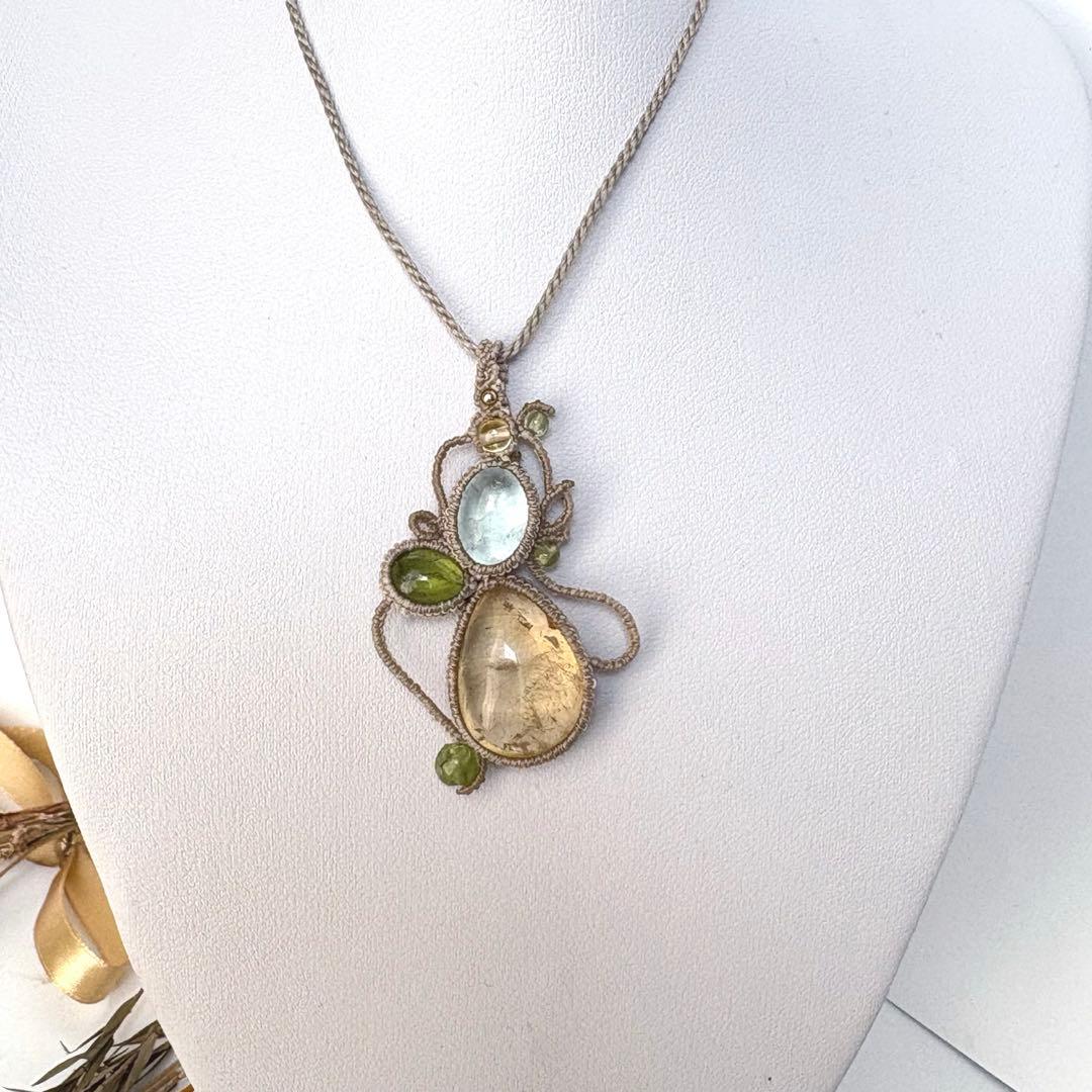 Sale♡シトリン×ペリドット×グリーンフローライトのマクラメネックレス