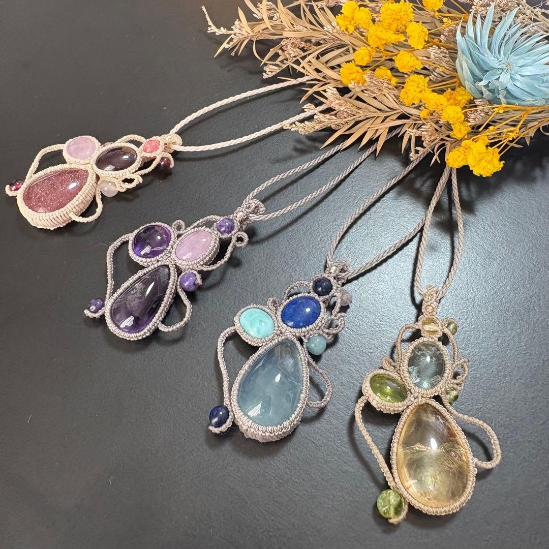 Sale♡シトリン×ペリドット×グリーンフローライトのマクラメネックレス