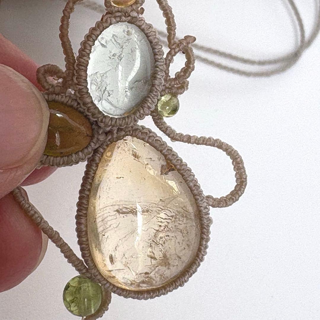 Sale♡シトリン×ペリドット×グリーンフローライトのマクラメネックレス