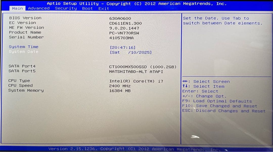 NEC VALUESTAR PC-VN770RSW SSD交換/メモリ増設済